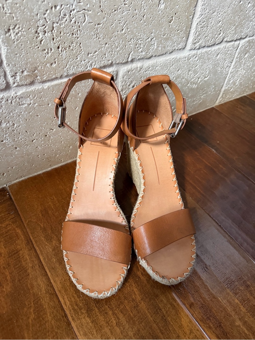Dolce Vita Cognac Leather Ankle-Strap Espadrille Wedges